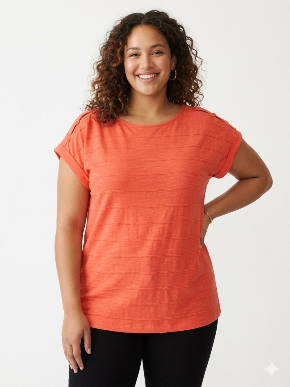 Liz Claiborne Coral Button-Shoulder Short Sleeve Tee